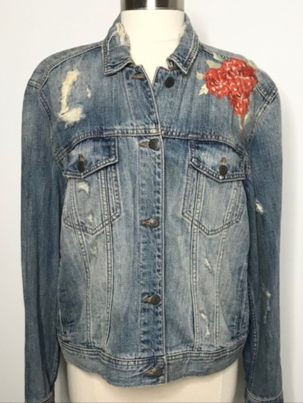American Eagle Embroidered Floral Denim Jacket XL